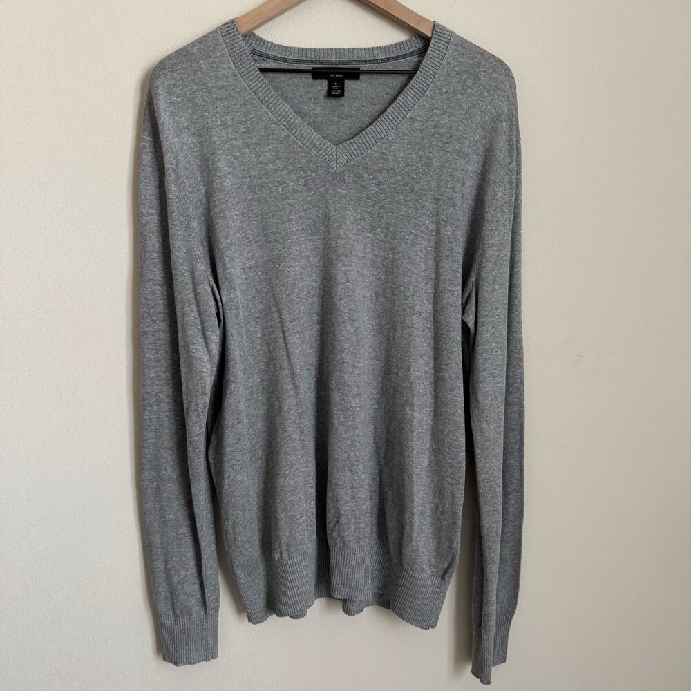 Banana Republic Men Gray Silk Linen Blend V-Neck Longsleeve Top Shirt Size Large